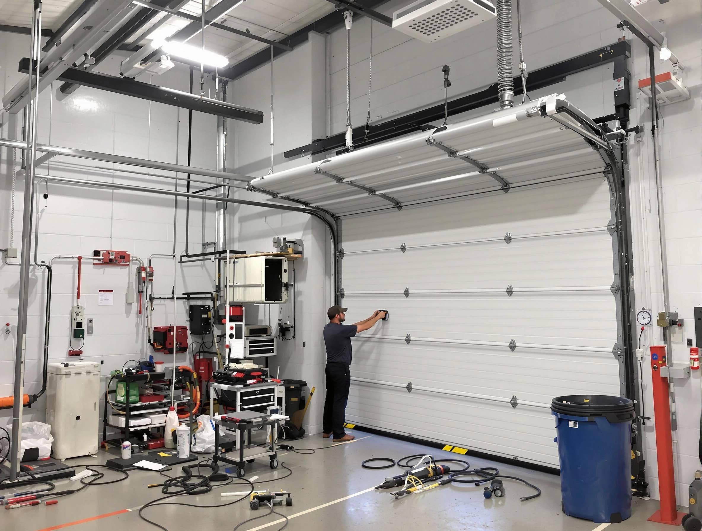 Edison Garage Door Repair certified technician performing commercial door repair at a Edison business facility