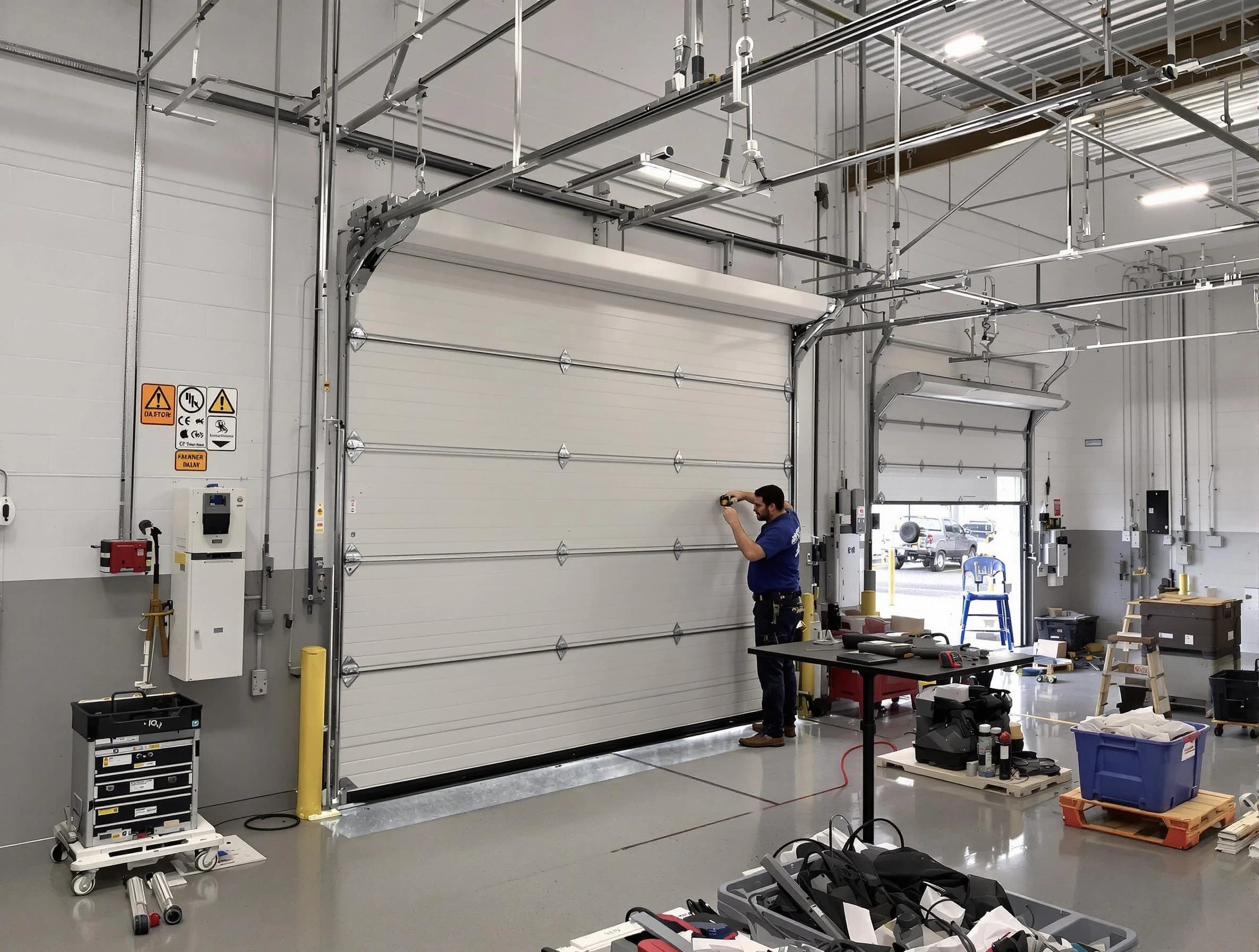 Commercial garage door repair being performed by Edison Garage Door Repair expert in Edison