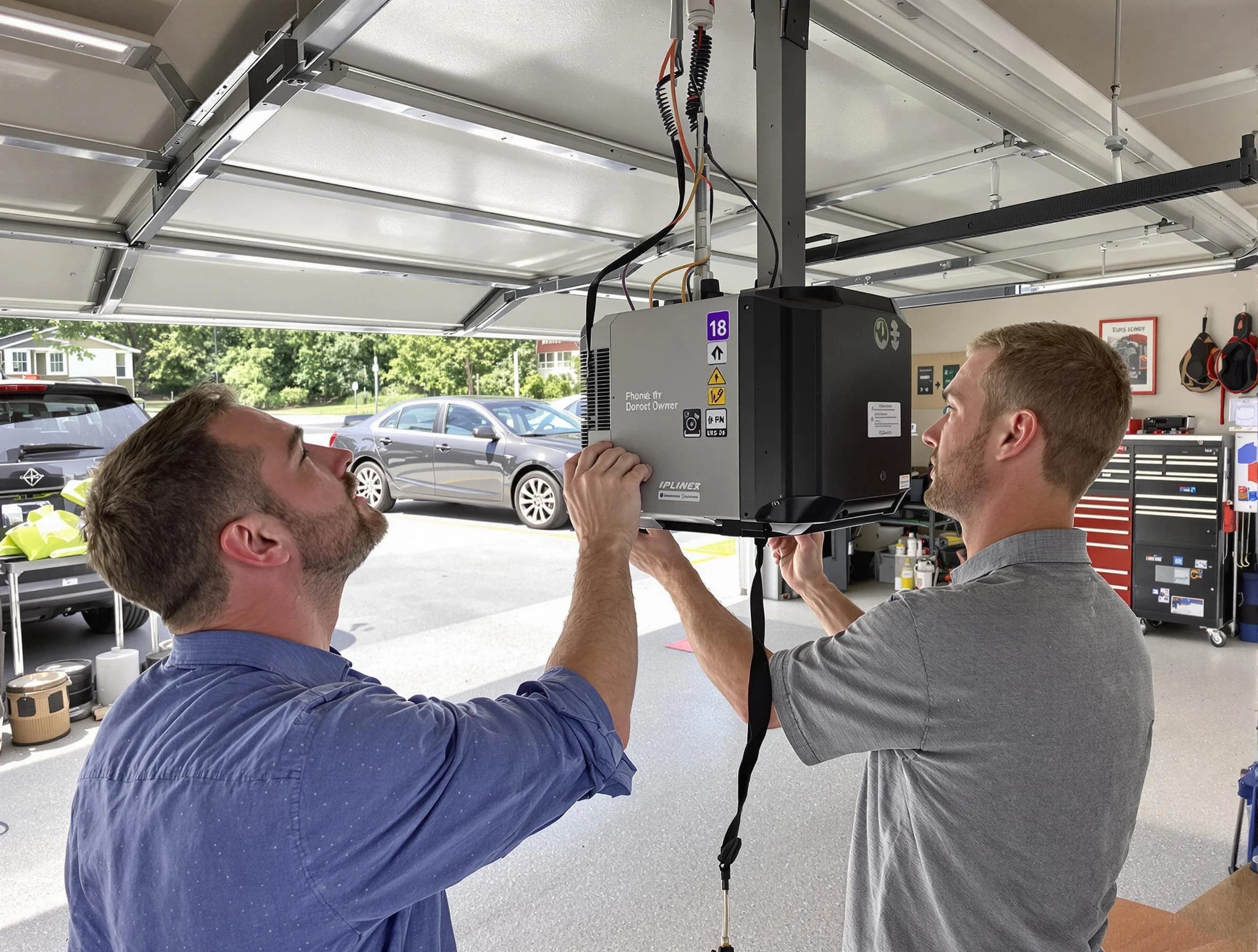 Edison Garage Door Repair technician installing garage door opener in Edison