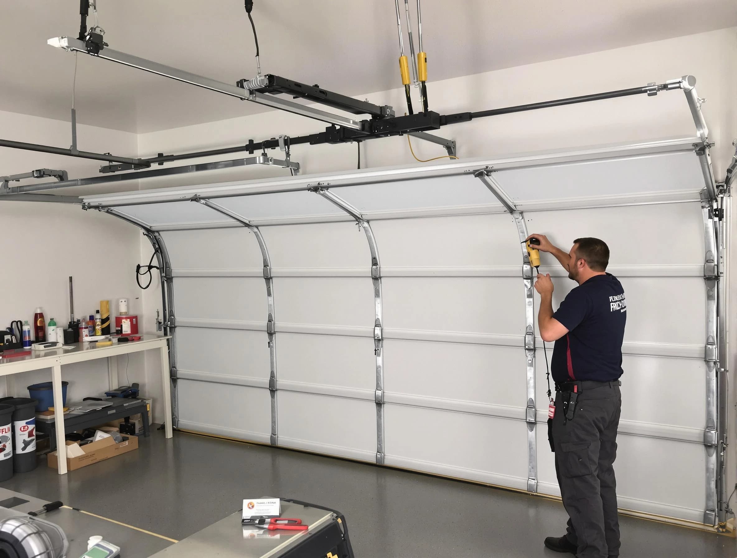 Edison Garage Door Repair certified technician performing overhead door system repair in Edison