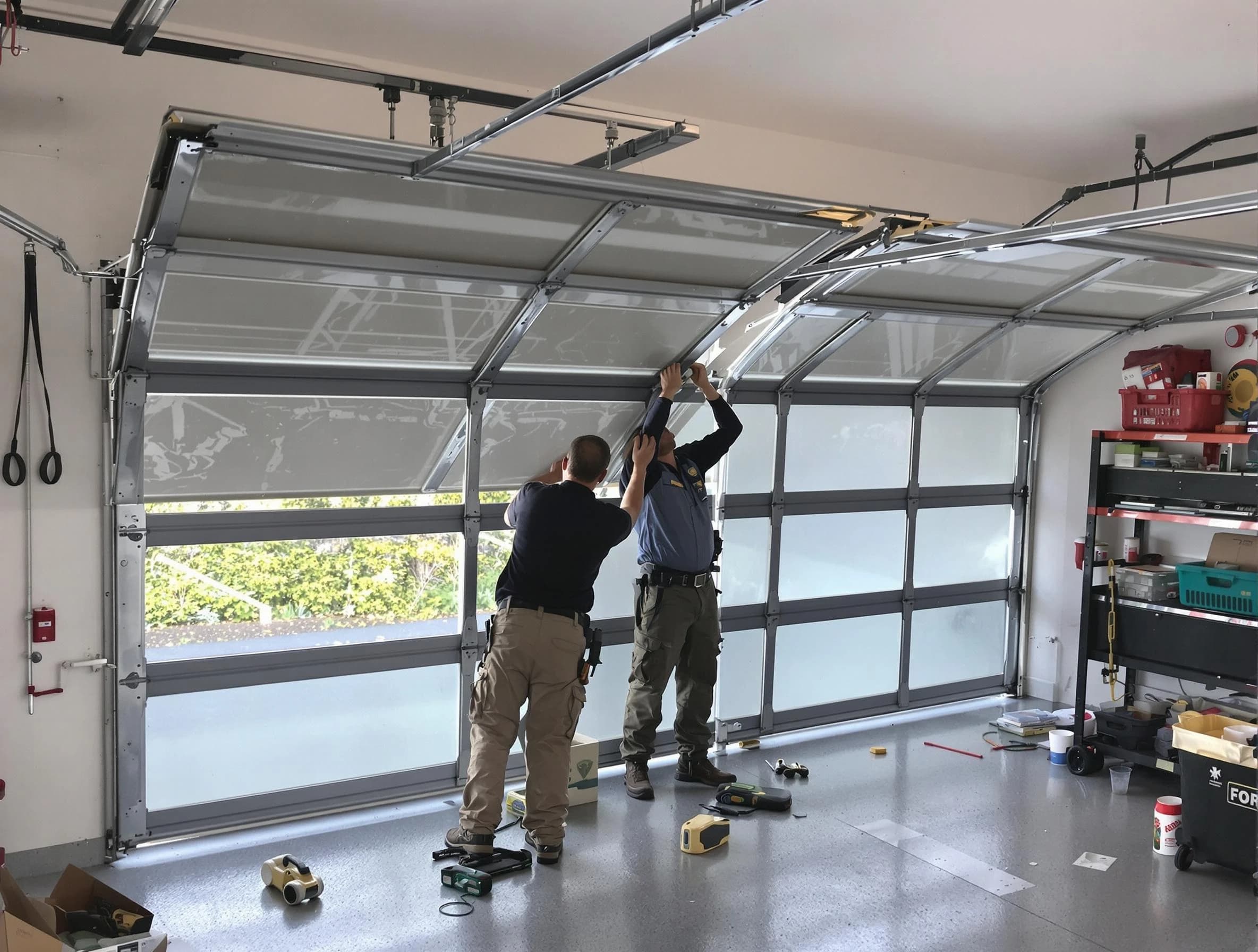 Edison Garage Door Repair expert performing precise panel replacement on Edison garage door