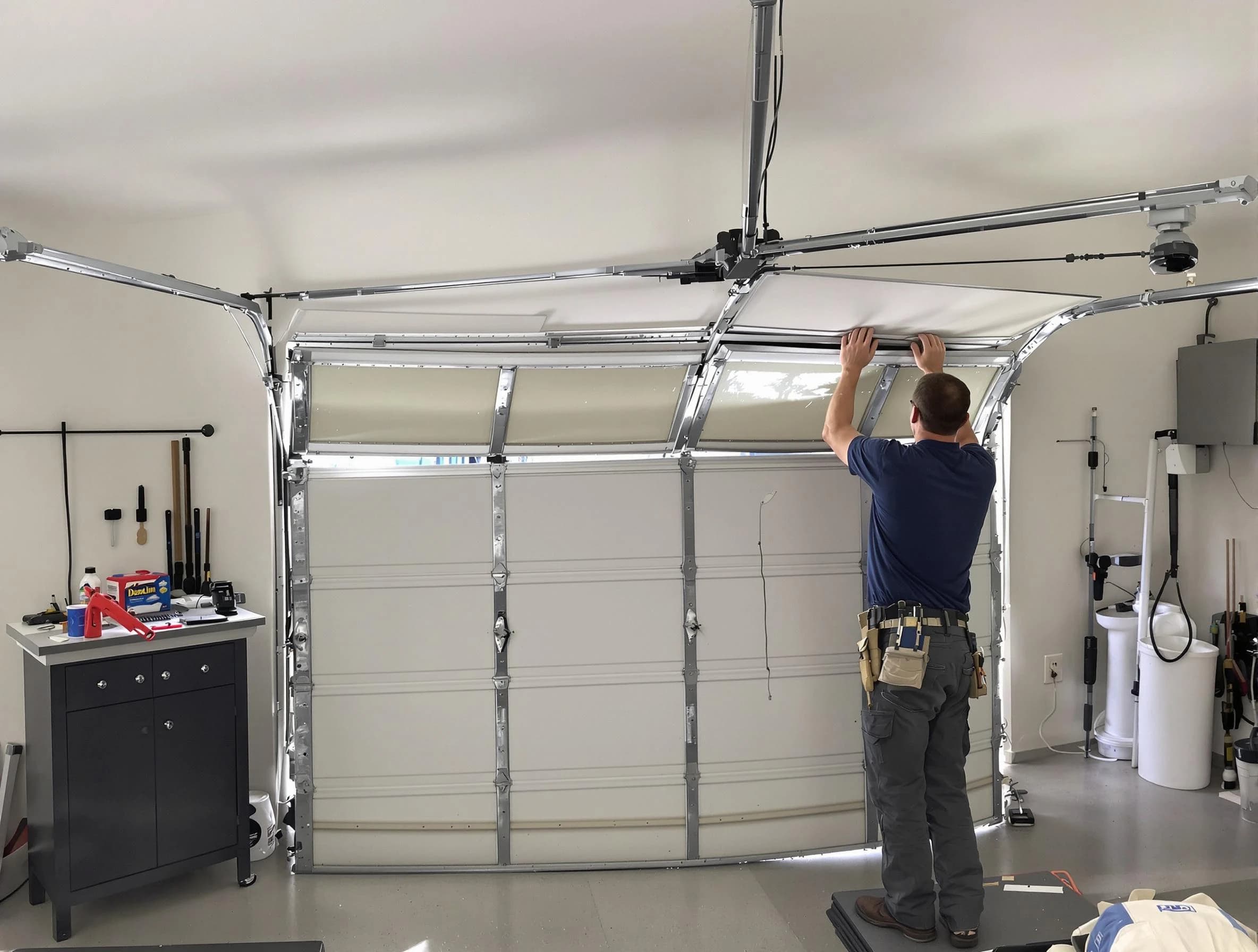 Edison Garage Door Repair specialist performing precise section replacement on Edison garage door