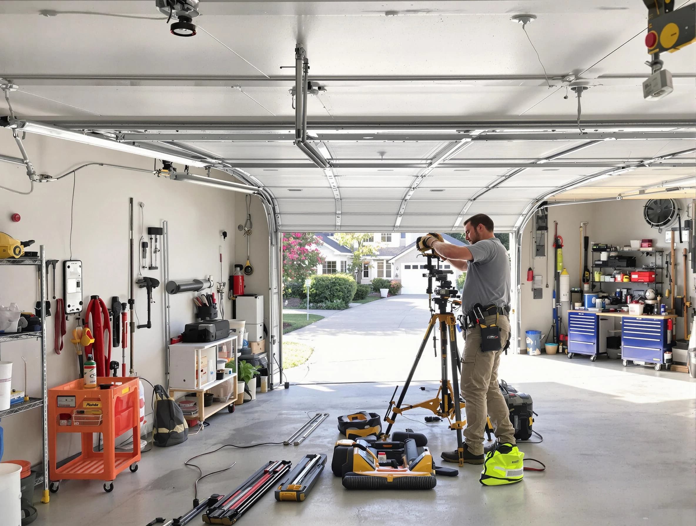 Edison Garage Door Repair specialist performing laser-guided track alignment in Edison